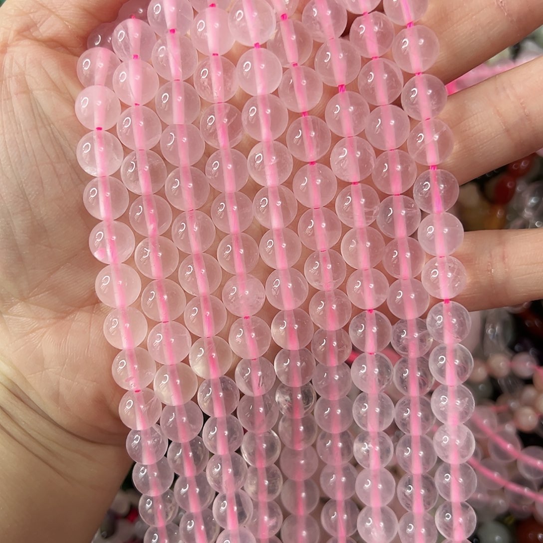 玛瑙/玉髓未镶嵌珠宝半成品，卡8高透粉水晶一条
