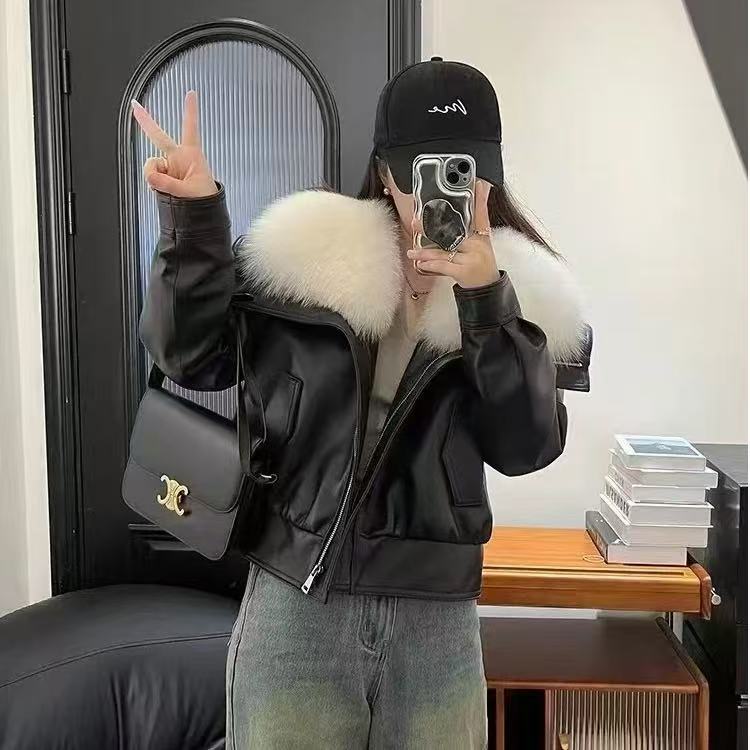 冬季轻奢新款时尚气质轻奢气百搭加绒加厚超大毛领外套8336#