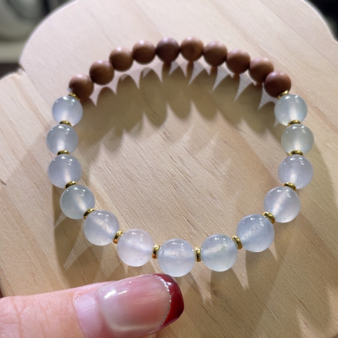 翡翠散珠天然缅a冰蓝半串