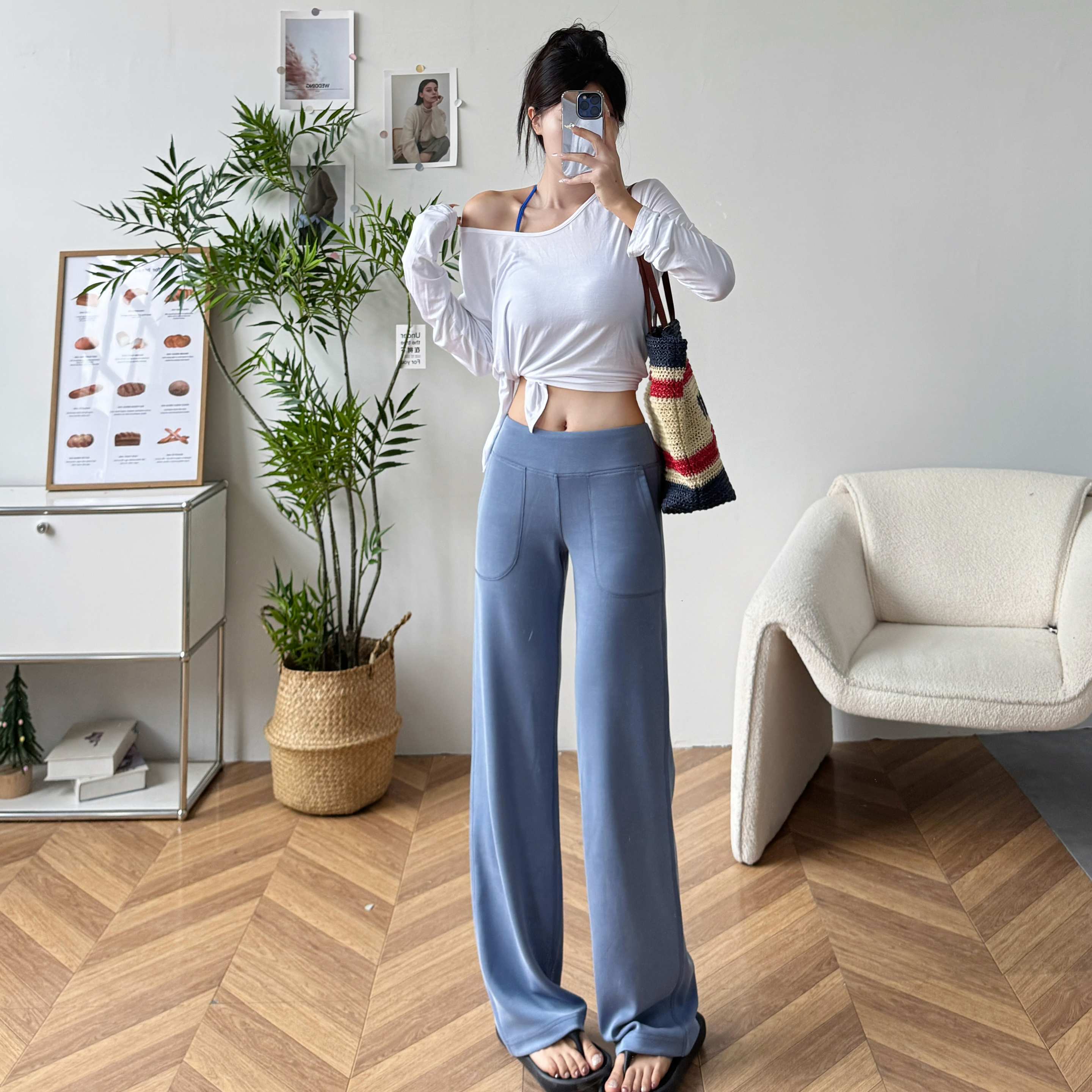 秋冬新款中高腰直筒垂感休闲女裤显瘦超模裤垂坠不贴腿百搭修腿型