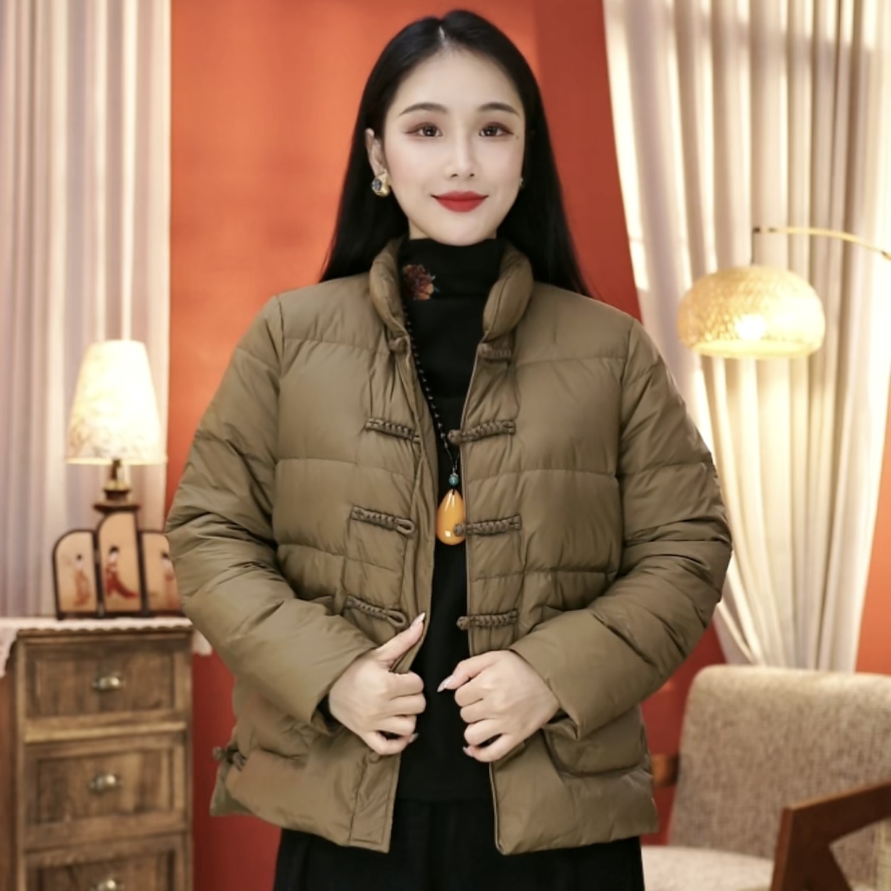 引卷 2025手工盘扣新中式立领羽绒服冬季羽绒服外套