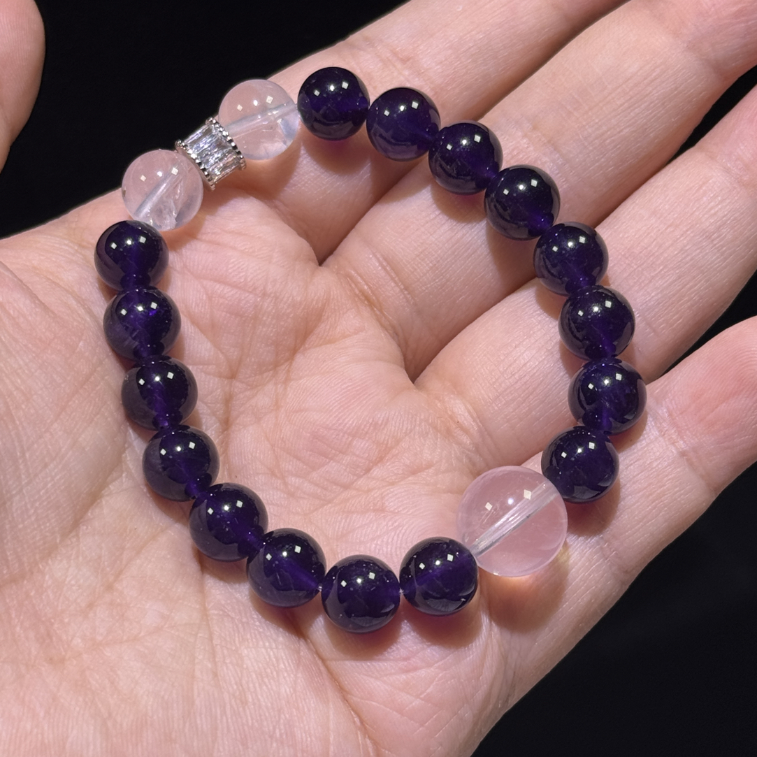 天然乌拉圭紫水晶·粉水晶 手串手链合金配饰