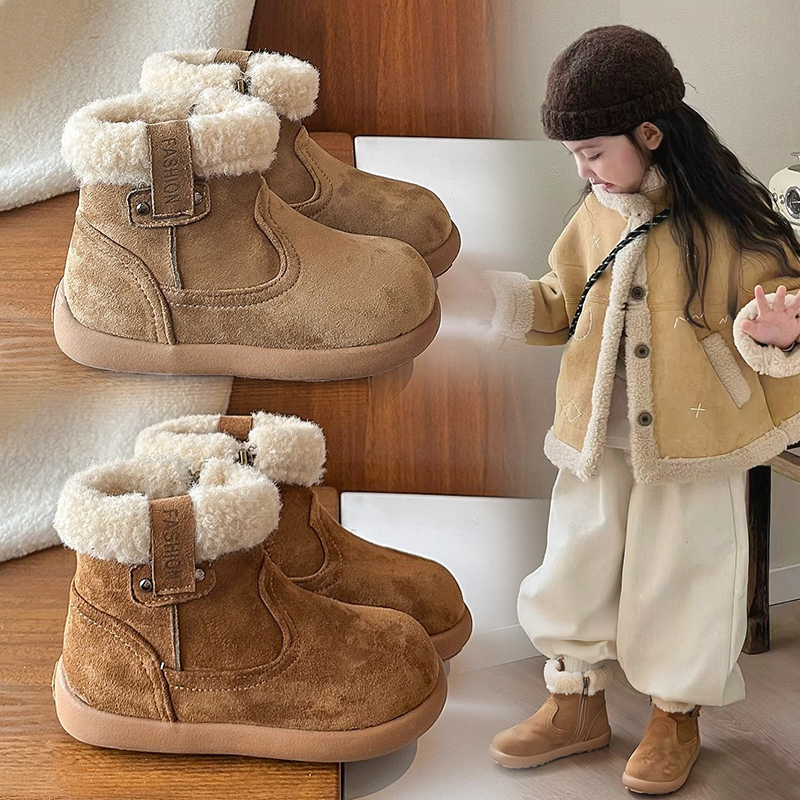 小黄鸭荣耀女童棉鞋2025冬季儿童宝宝马丁靴小女孩公主靴加绒短靴