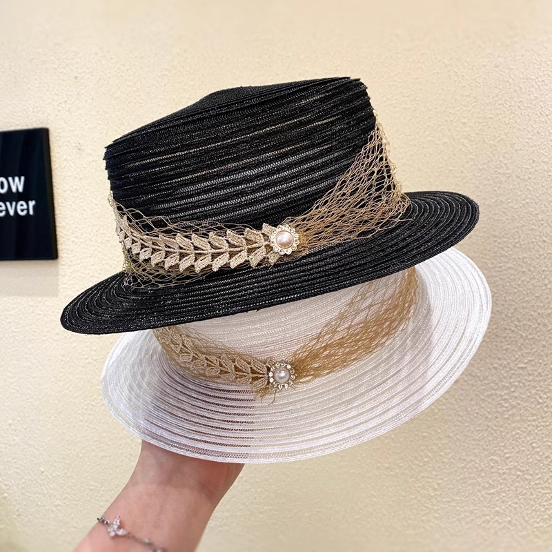 网纱平顶礼帽夏天薄款透气  树叶款