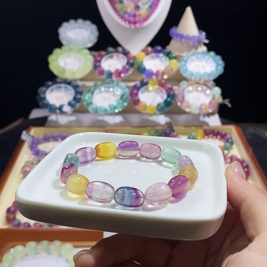 银S925镶嵌手链萤石糖豆
