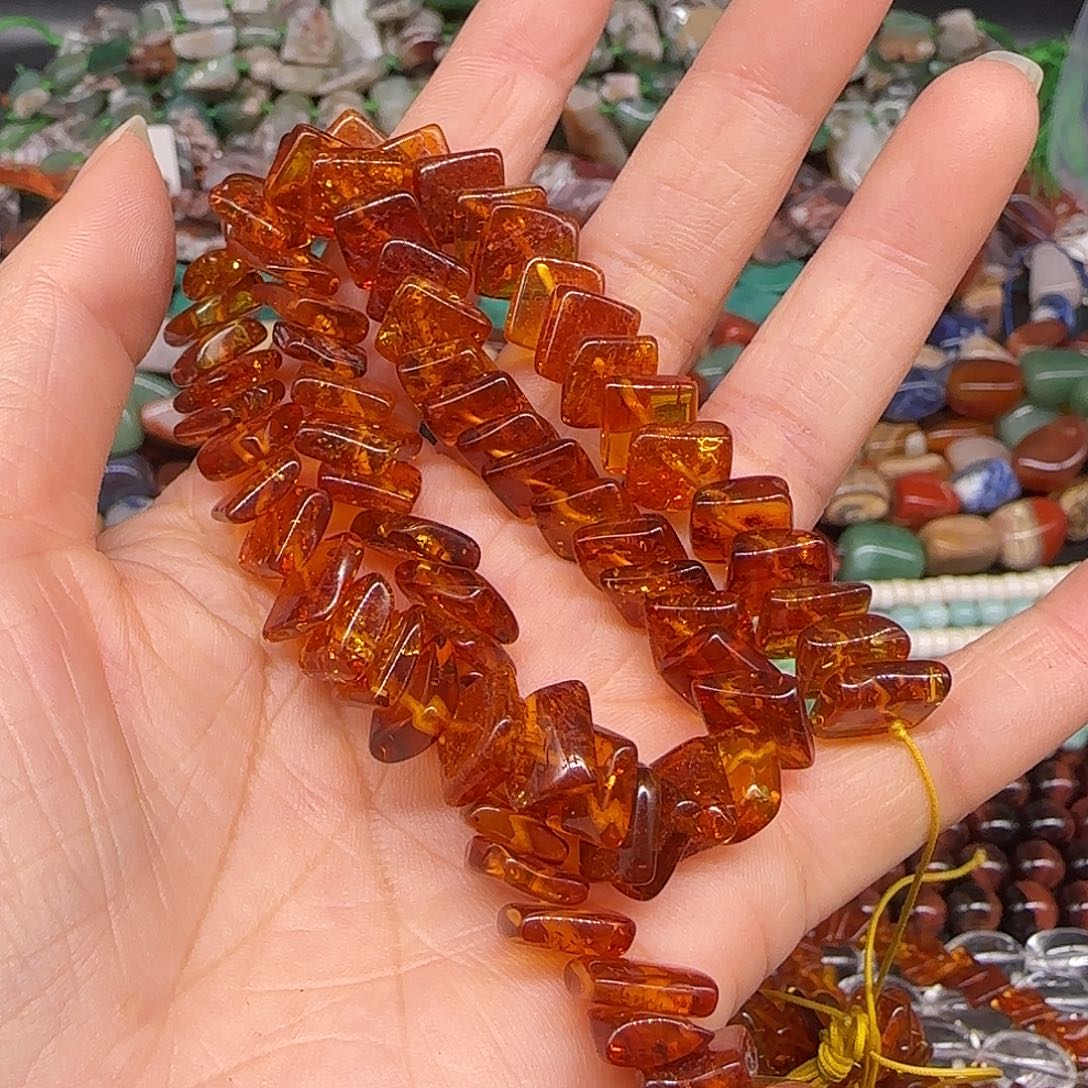 玛瑙/玉髓合金珠宝半成品花珀菱形拍两59发一条