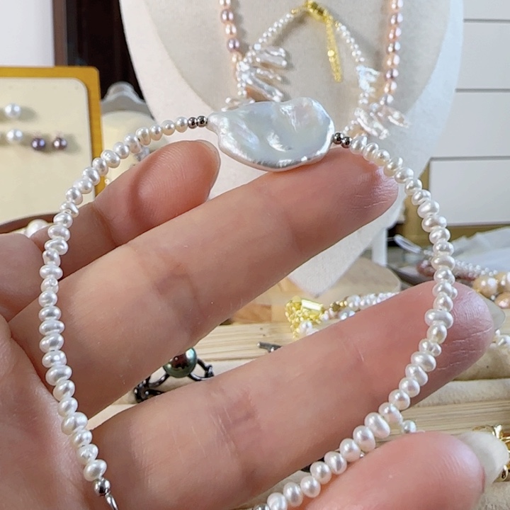 未镶嵌淡水珍珠巴洛克大花瓣极光炫彩有正常生长纹