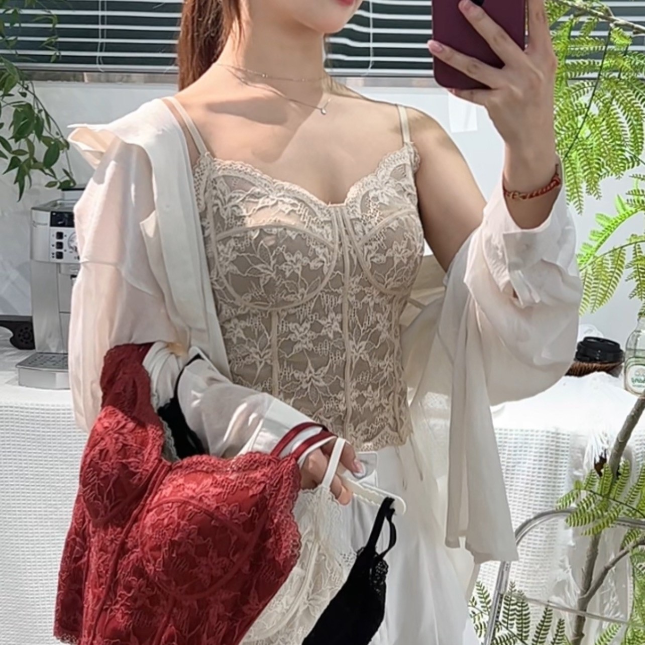 6100蕾丝吊带背心女带胸垫美背文胸一体内搭秋冬新款