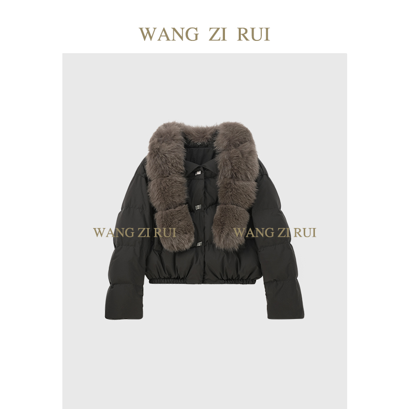 【卡斯托镇】短款翻领流苏牛仔毛领气质白鸭绒羽绒服ZR254B112025