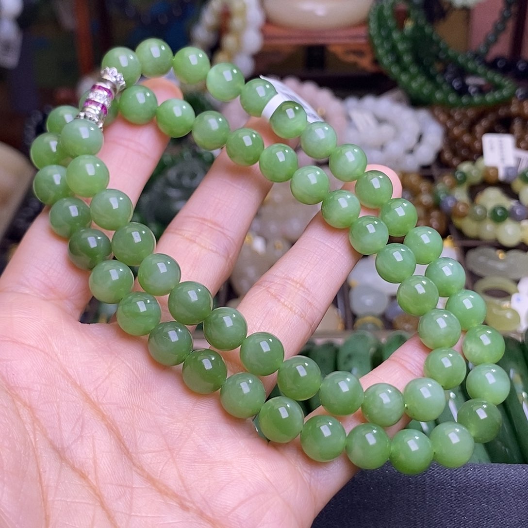 和田玉未镶嵌颈饰猫眼碧玉项链约8MM