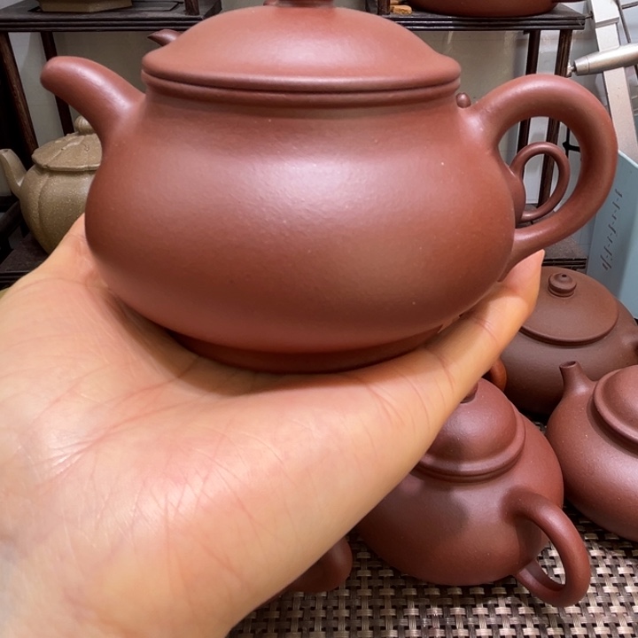 茶壶紫砂羊角山紫泥潘壶260cc