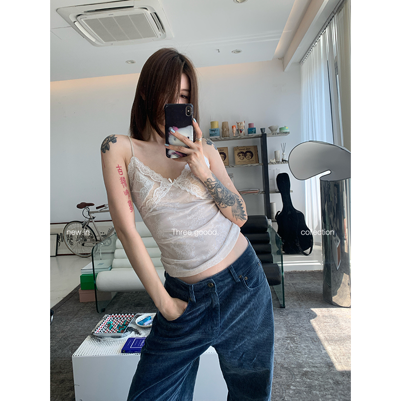THREE GOOOD/三吉芭蕾课间 弹力蕾丝花边拼接内搭吊带Y725U12296