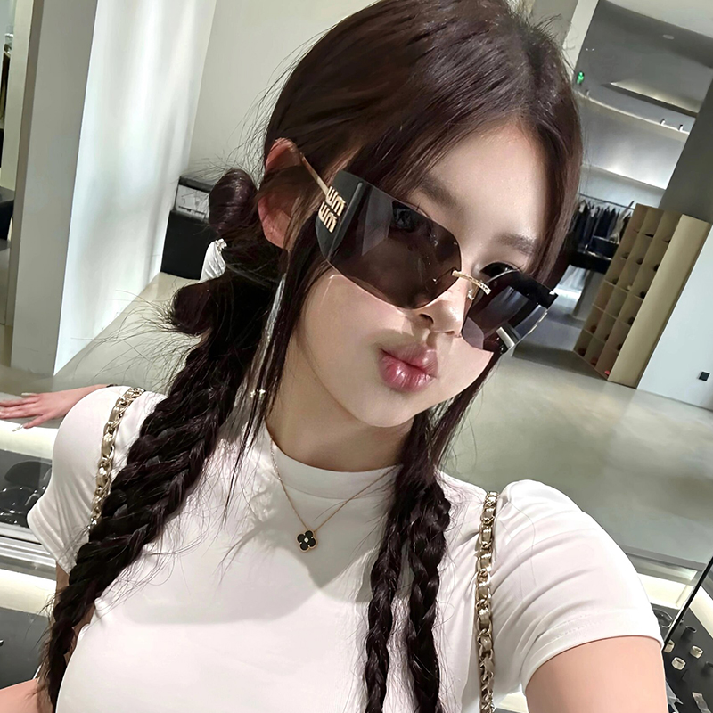 英国【高奢】欧美个性无框茶色墨镜女辣妹y2k张元英同款凹造型法国