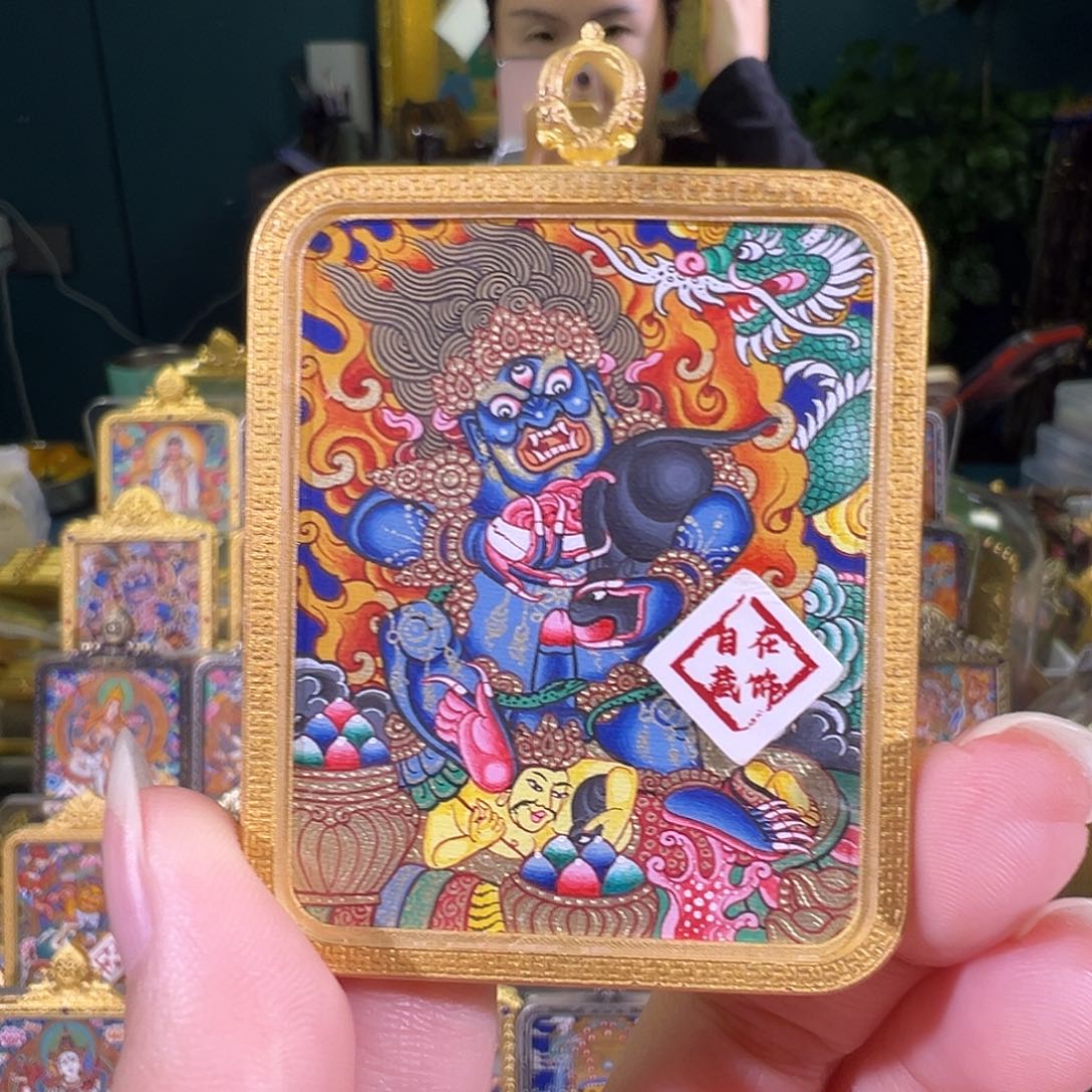 吊坠黑财热贡纯手绘唐卡