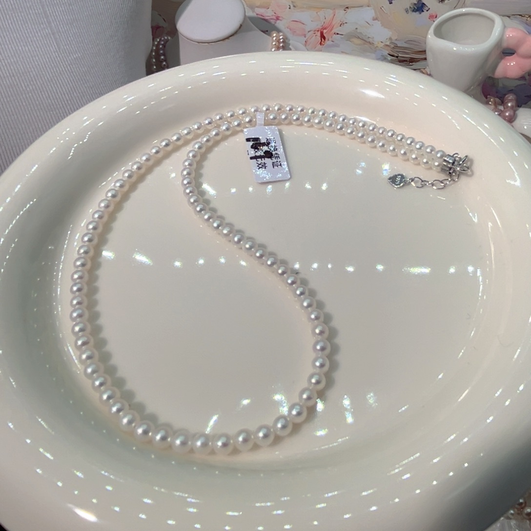 淡水珍珠3.5到4正圆极光微瑕天然珍珠银S925镶嵌