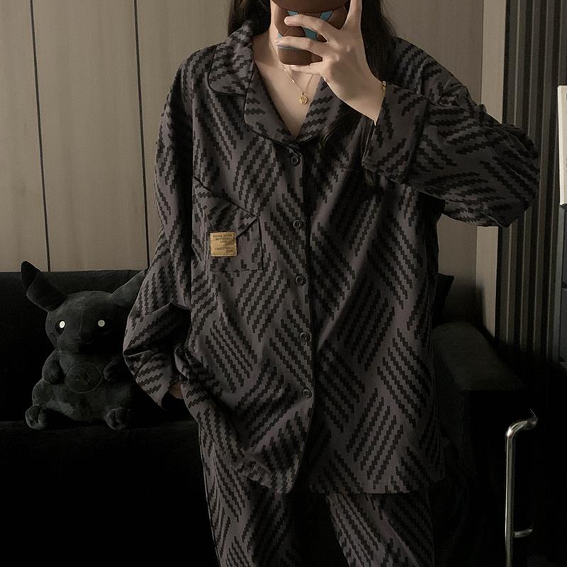 浪莎韩版男士大尺码睡衣春秋季纯棉长袖长裤两件式套装青少年高级