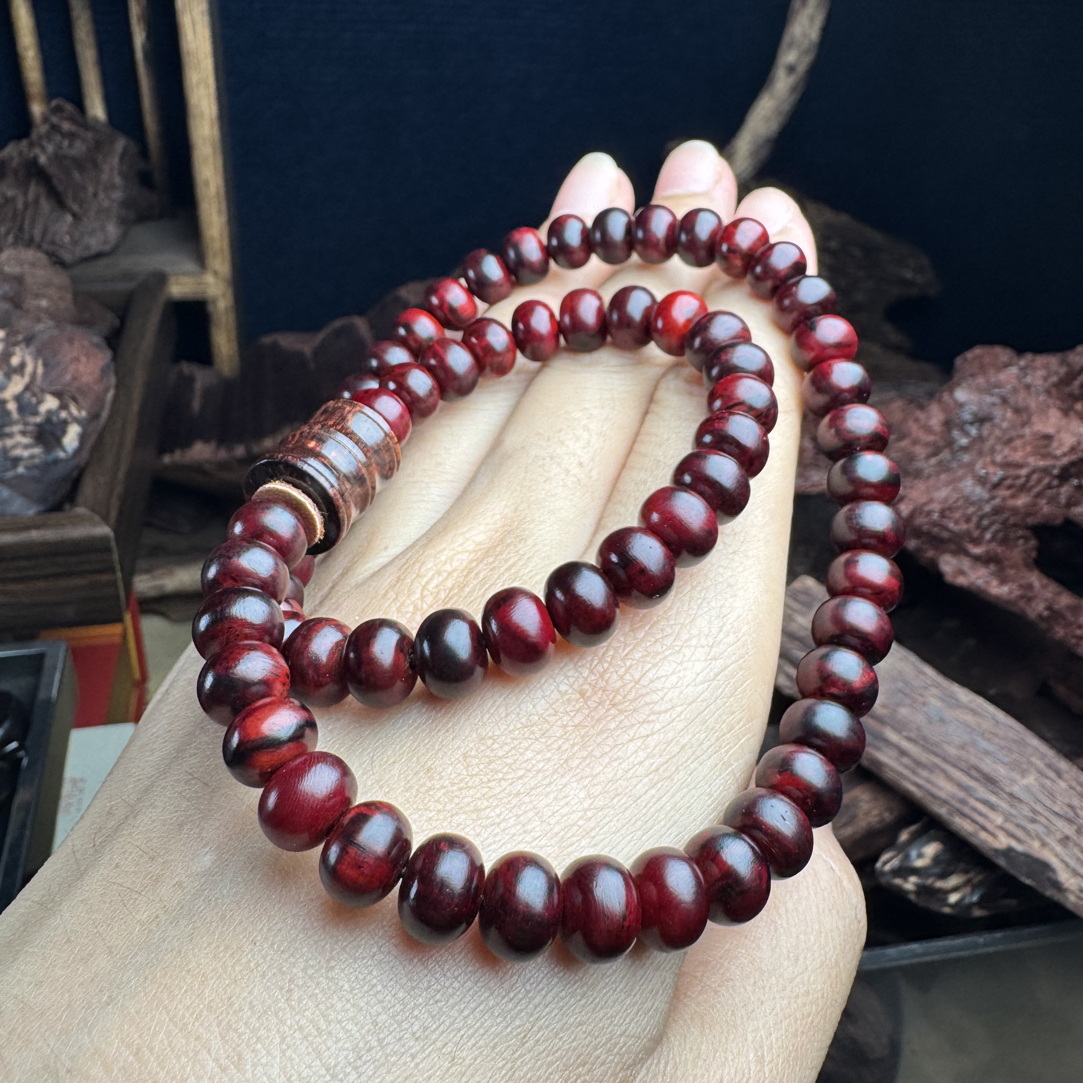 红降土埋黄油飘花6*8算盘珠竹节锁骨链