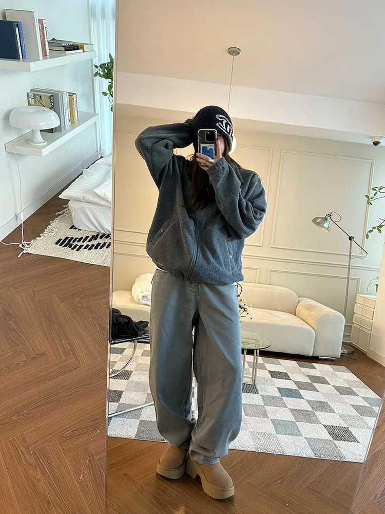 apM【tug】2025年秋冬季摇粒绒抽绳休闲圆领长袖宽松外套女