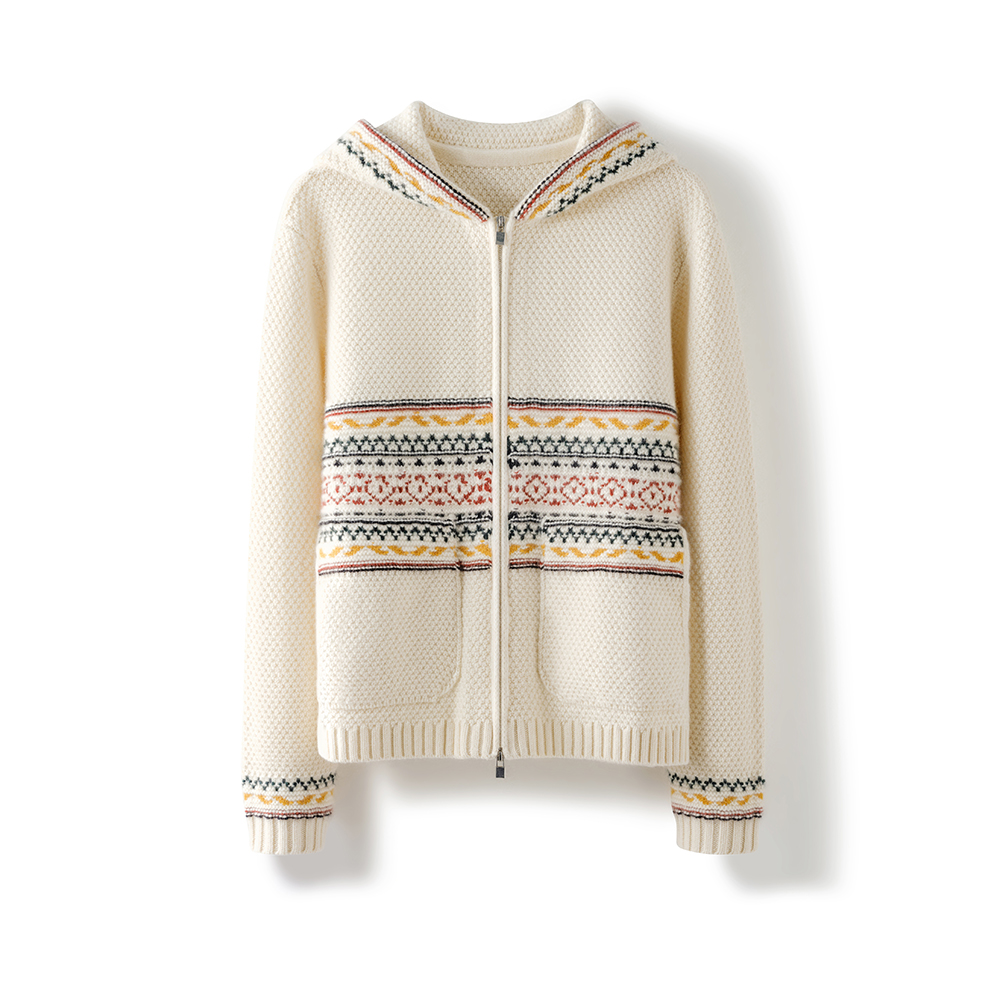 秋冬女士100%纯山羊绒连帽双拉链开衫外套休闲百搭高端