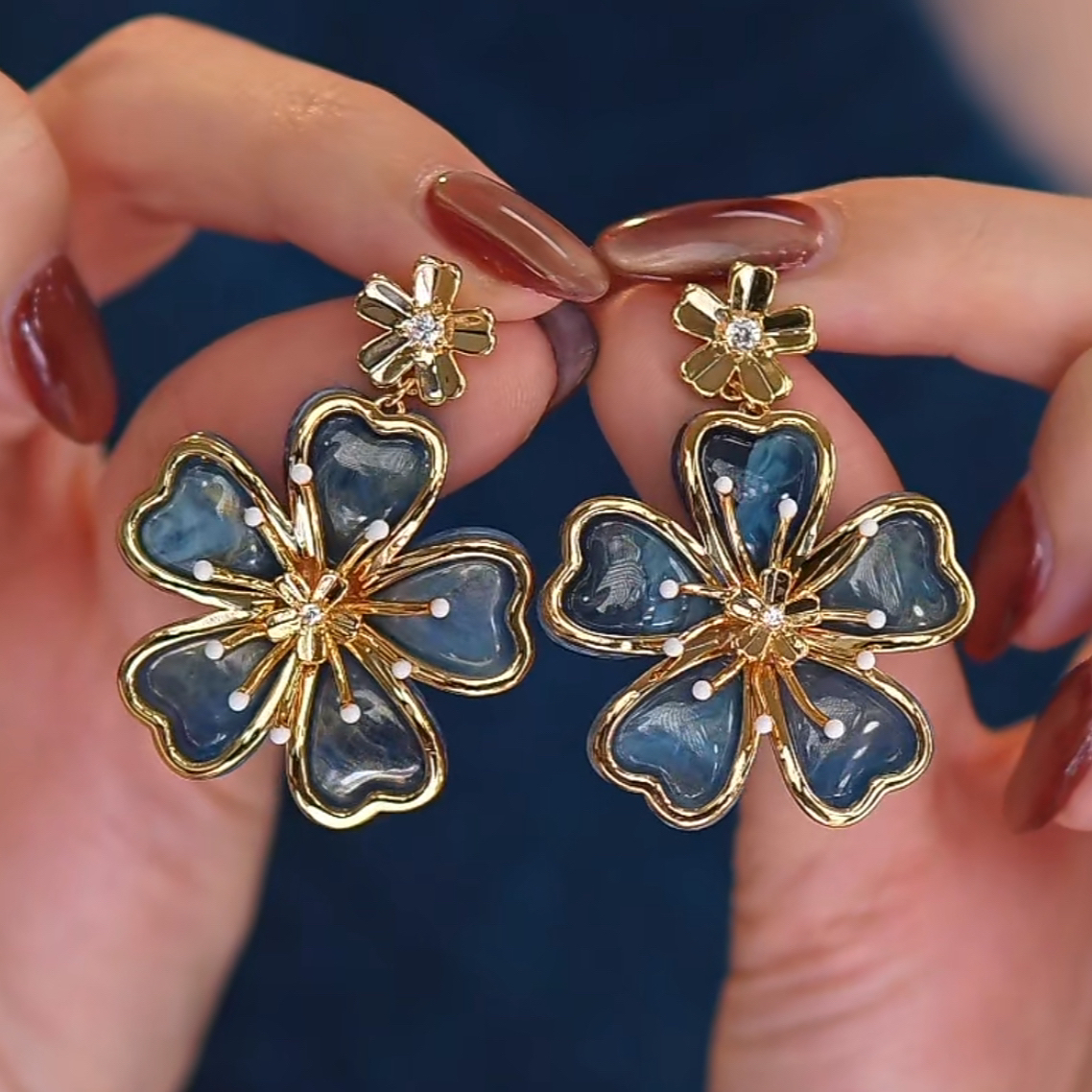 愿岛 黄铜珐琅耳饰 法式气质小众珐琅工艺立体花朵耳环EH2995