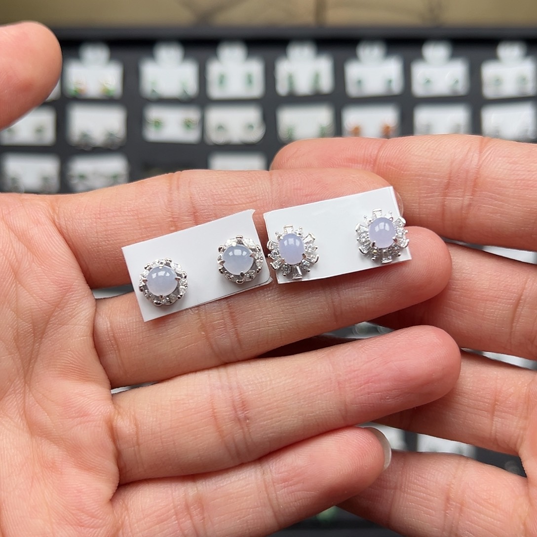 琳***酱翡翠银S925镶嵌耳饰8888