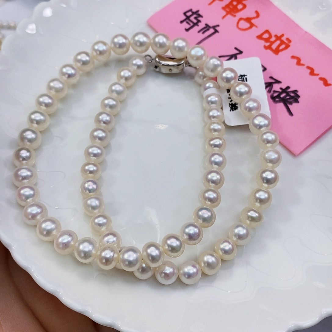 淡水珍珠特价不退不换淡水珍珠极光近正圆7左右银S925镶嵌