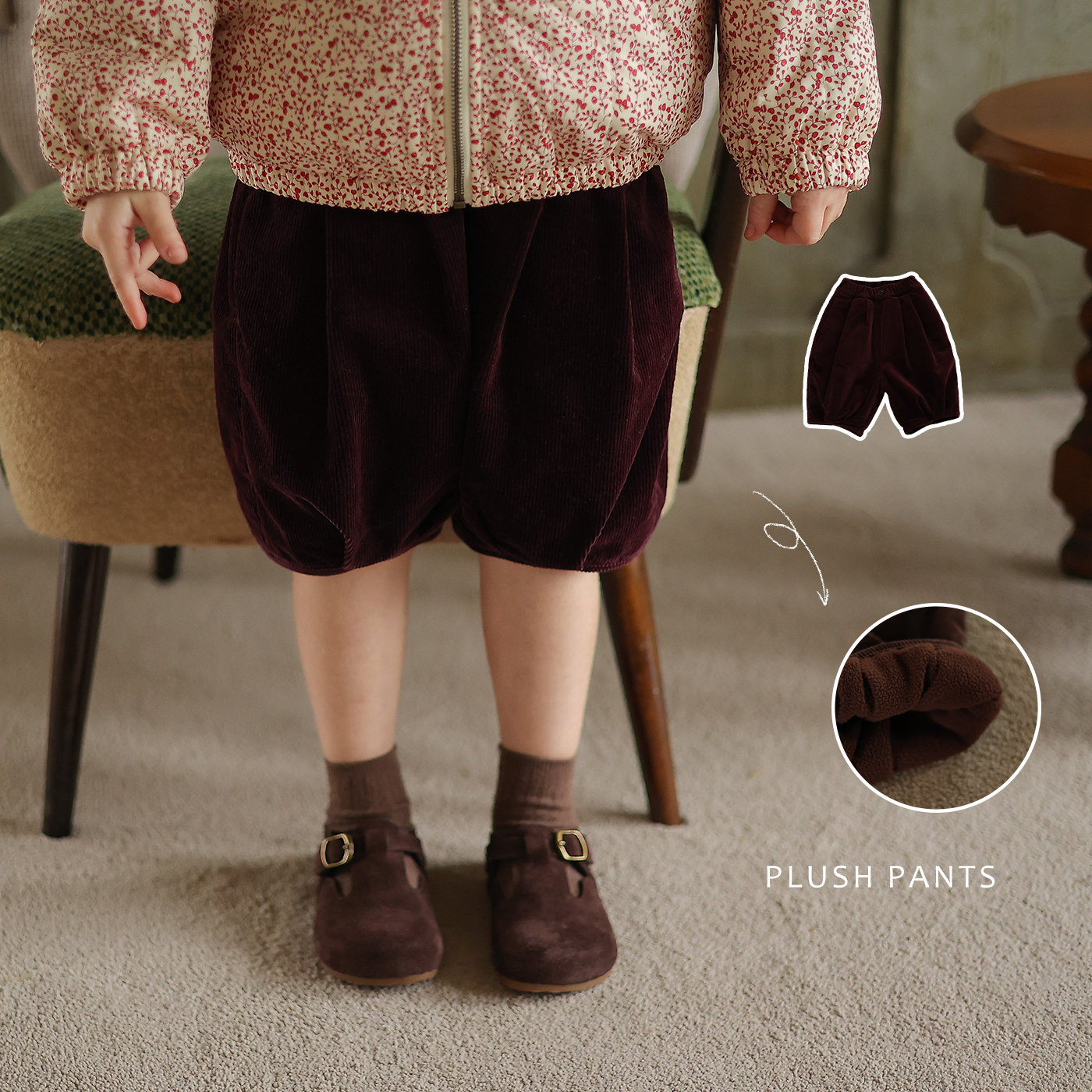 允儿妈女童秋冬加绒灯芯绒靴裤 宝宝冬季洋气加厚中裤 儿童裤子