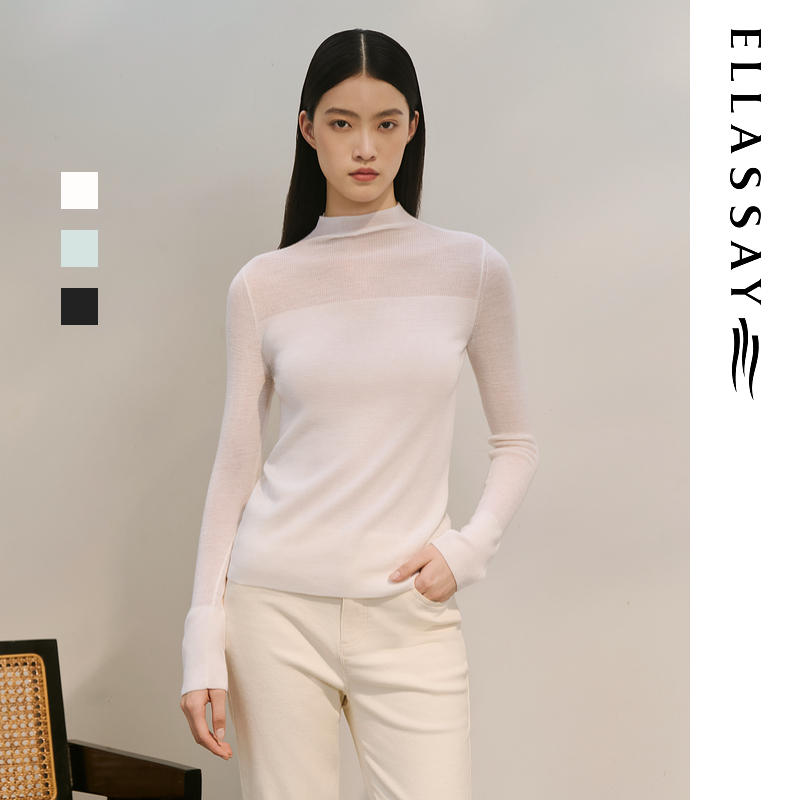 【达人专享】歌力思秋季新款半高领微透打底针织衫女EWD366M057TA