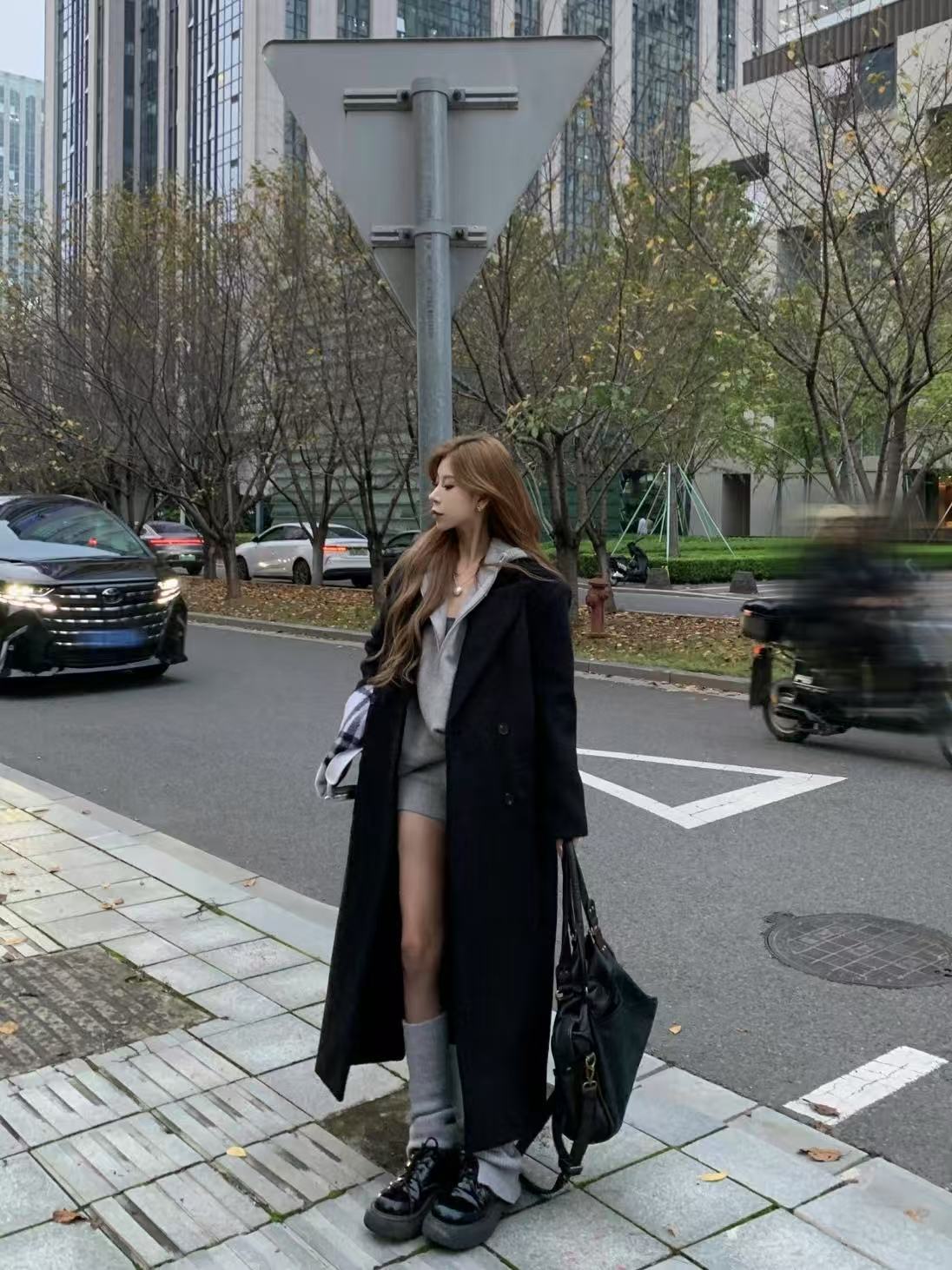 【假日印象】正肩款加棉加厚秋冬韩版爆款宽松长款大衣091