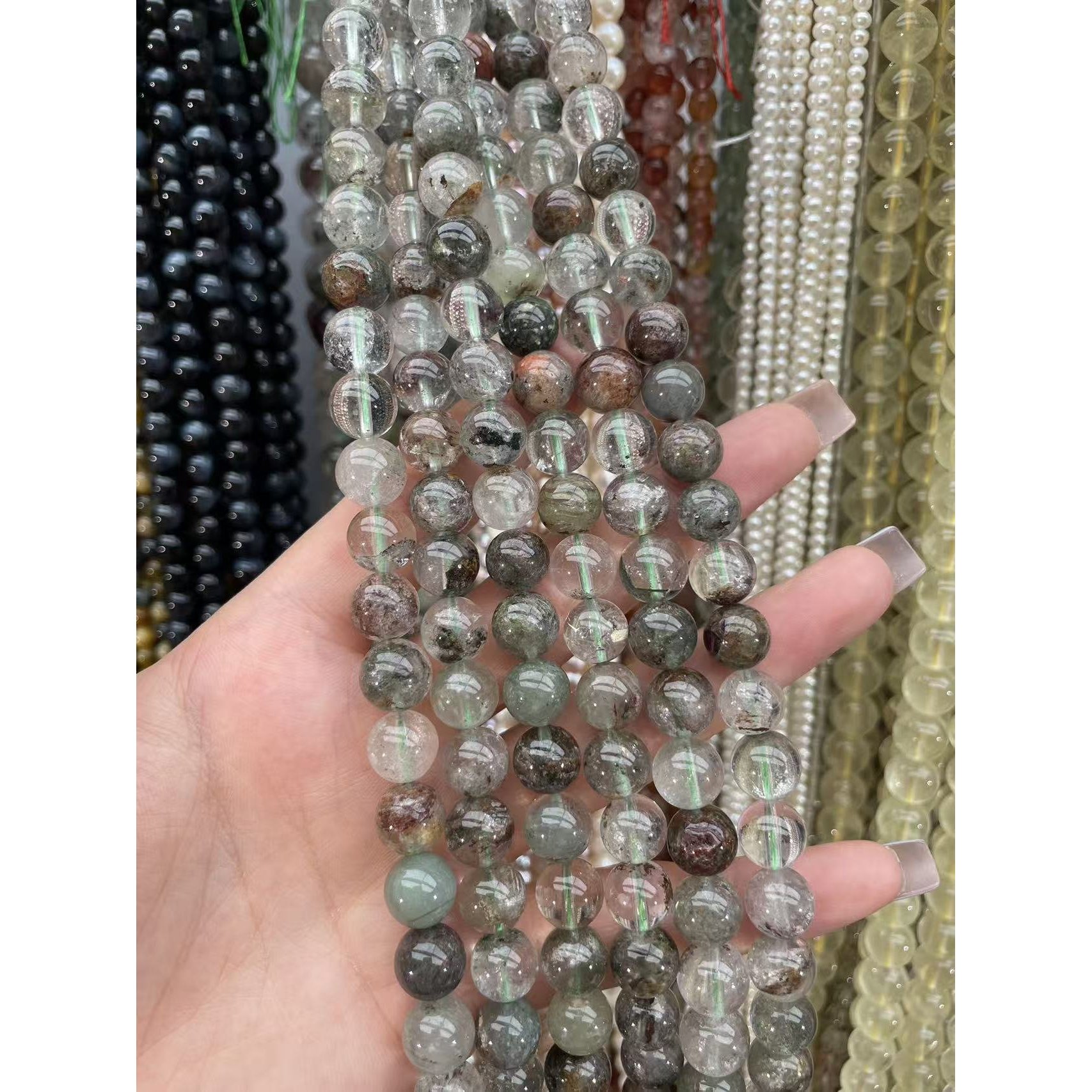 天然绿幽灵   一景一世界   珠宝半成品散珠DIY批发