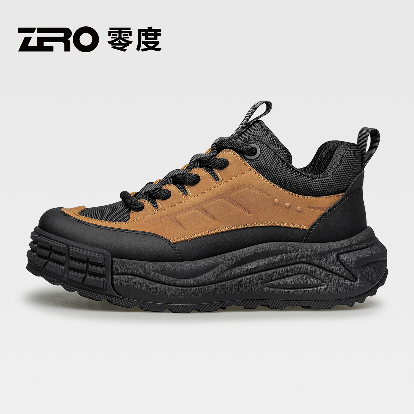 零度/秋冬季新款厚底系带百搭户外防滑复古软底时尚休闲风男士鞋