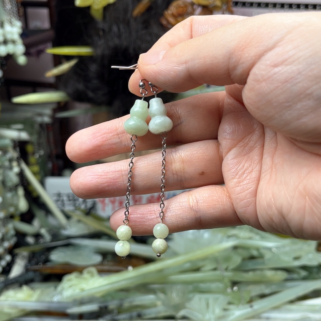 未镶嵌岫玉发饰岫玉耳坠