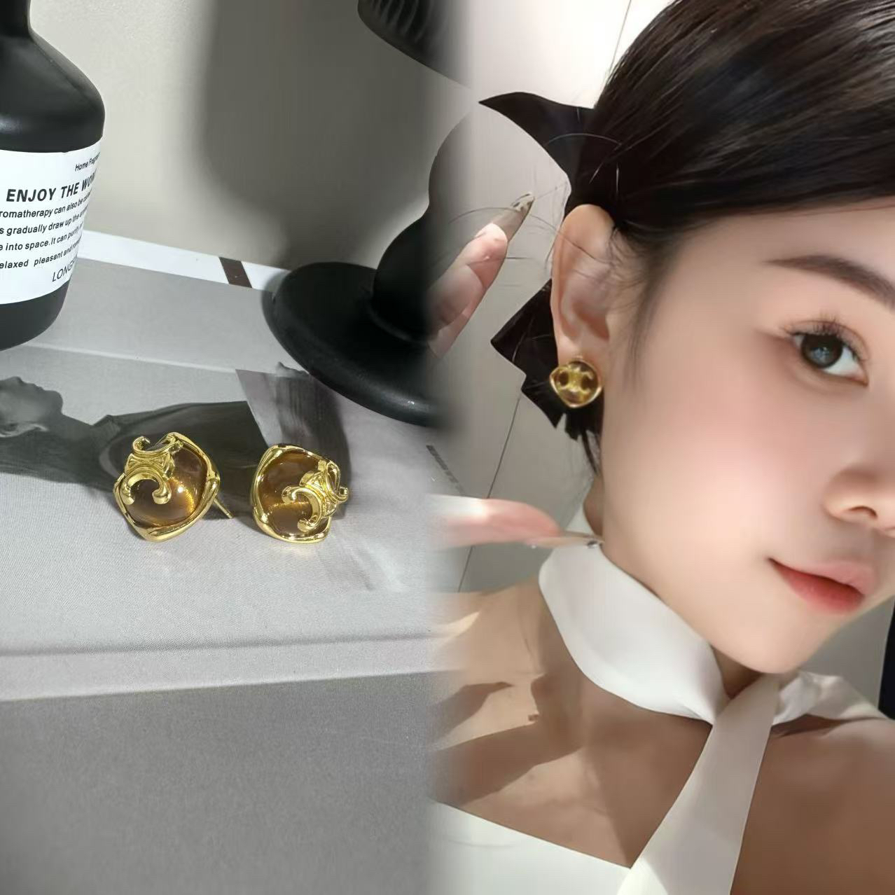 铜合金耳饰 复古秋冬美拉德耳环女轻奢高级感独特A119