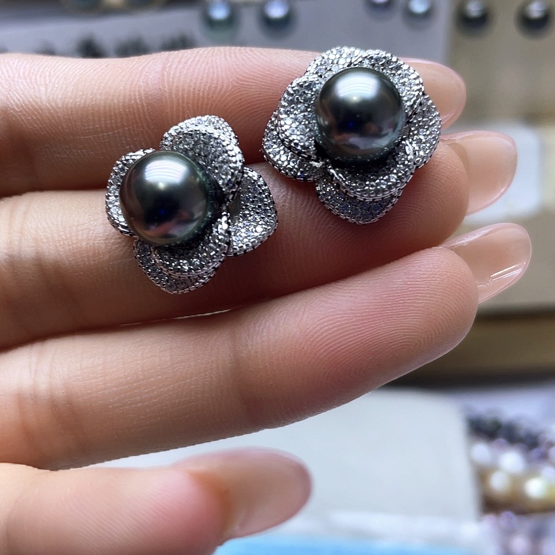 海水珍珠耳饰银S925镶嵌