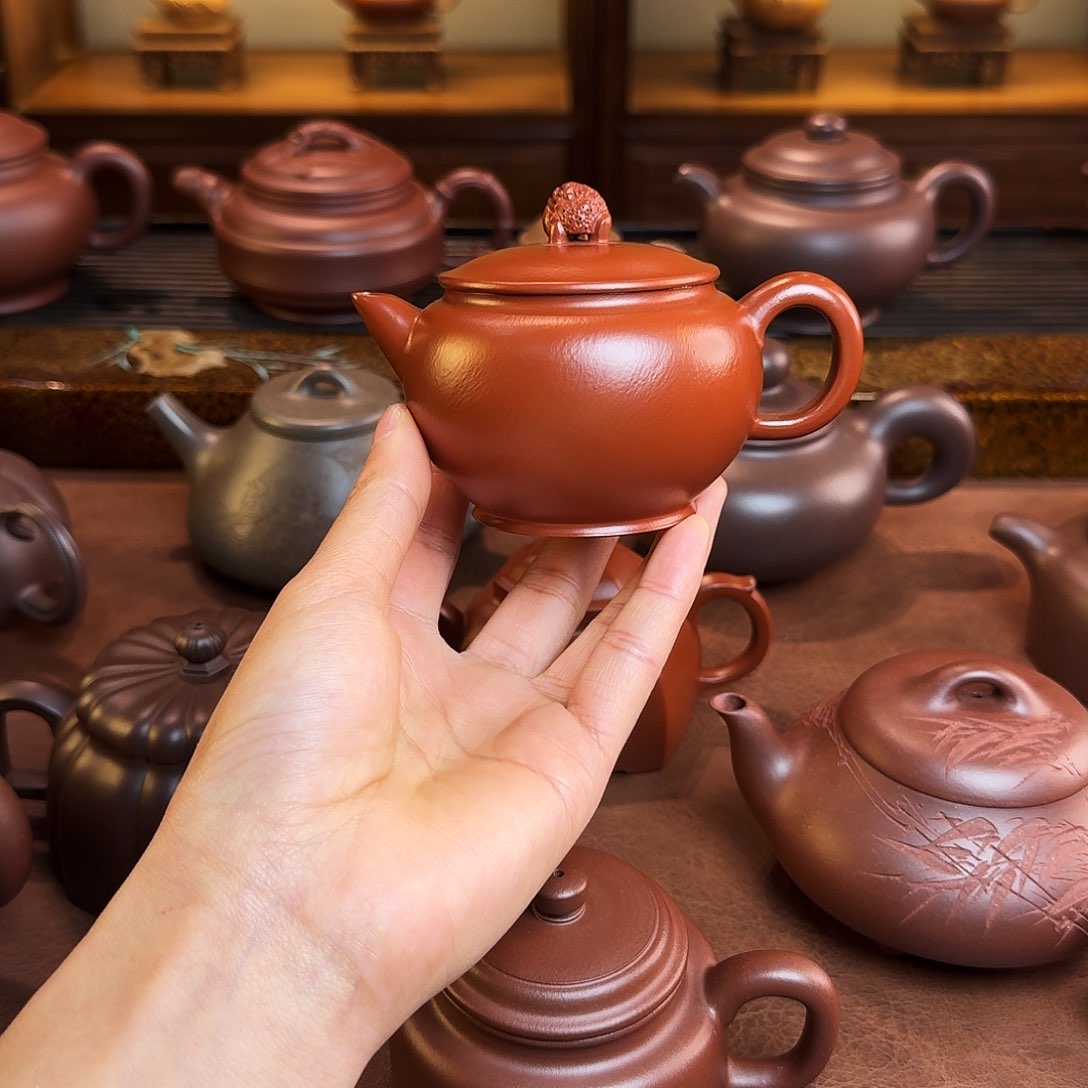 紫砂茶壶徐*年福禄壶，朱泥