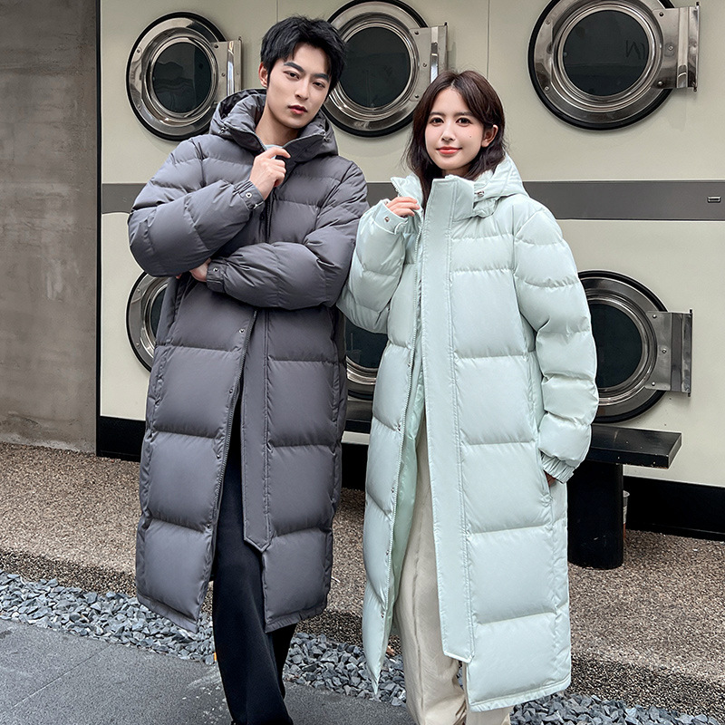 骆驼联名EAMI羽绒服男女校服长款韩版ins过膝可二开纯色加厚保暖