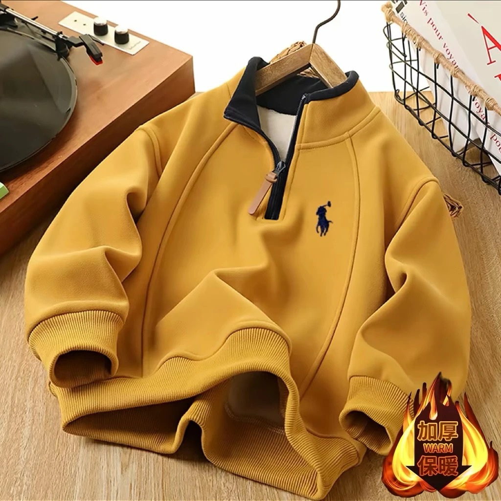 男童加绒卫衣2025新款冬季帅气一体绒立领中大儿童打底衫男孩上衣