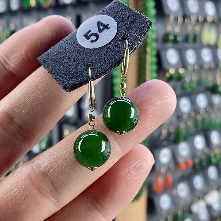 和田玉耳饰18K金镶嵌