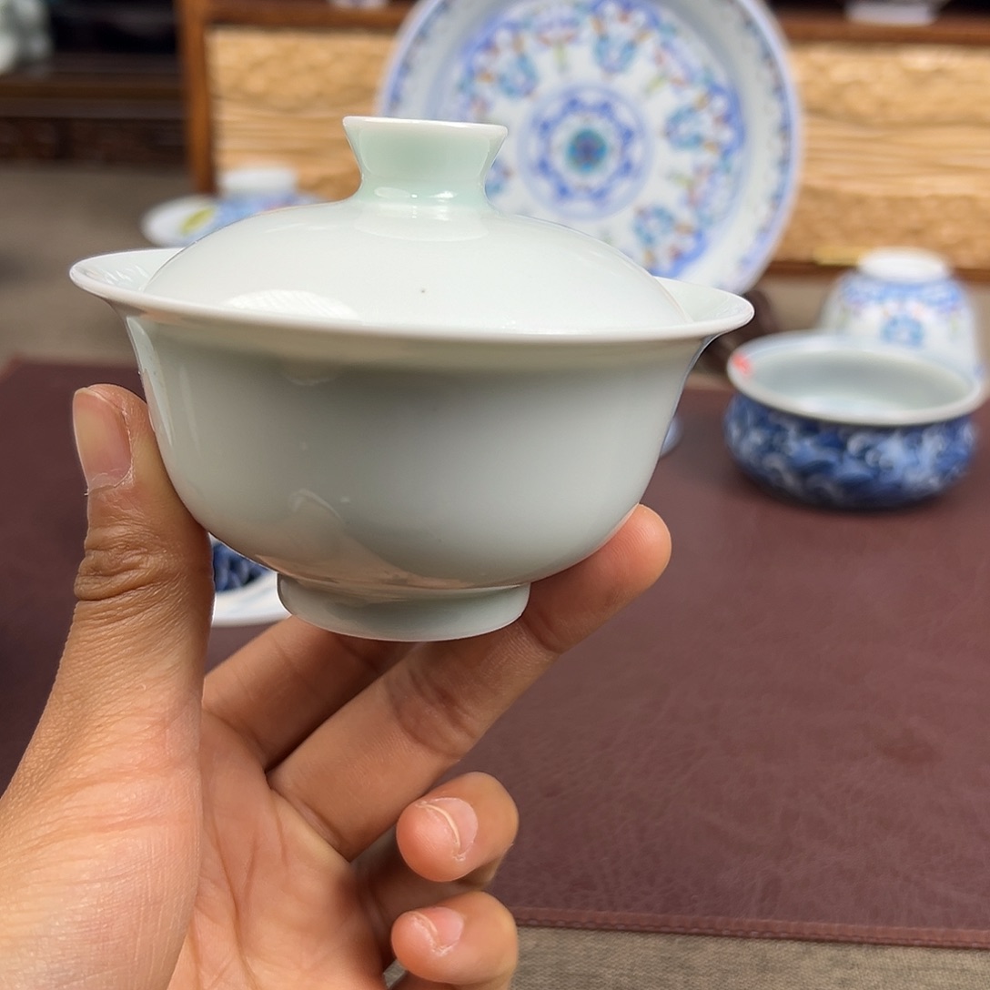 杯子景德镇白胎元宝二才盖碗
