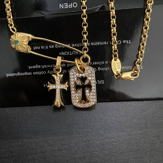 【专柜同款】克罗心潮牌别针满钻方牌金色十字架时尚项炼欧美高级