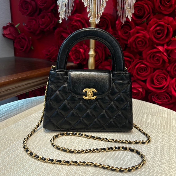 95新 Chanel/香奈儿 Chanel 25c Kelly 斜挎手提包 黑色牛皮金链