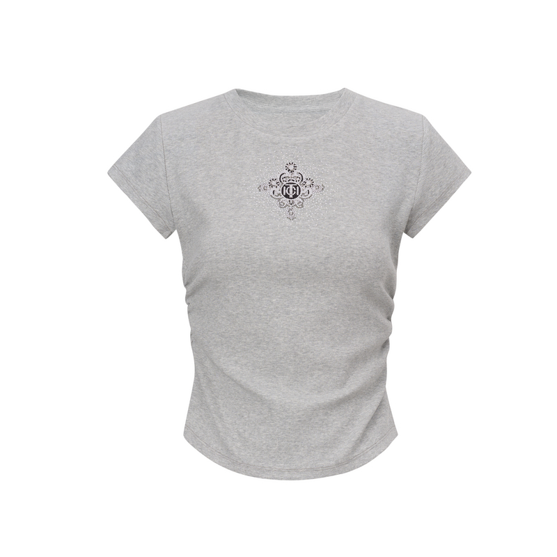 TCH服饰店-百搭显瘦辣妹正肩小飞袖烫钻短袖T恤T75B106131A