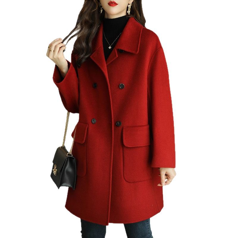 毛呢外套女2025春秋新款咖色加厚韩版修身显瘦中长款呢子大衣