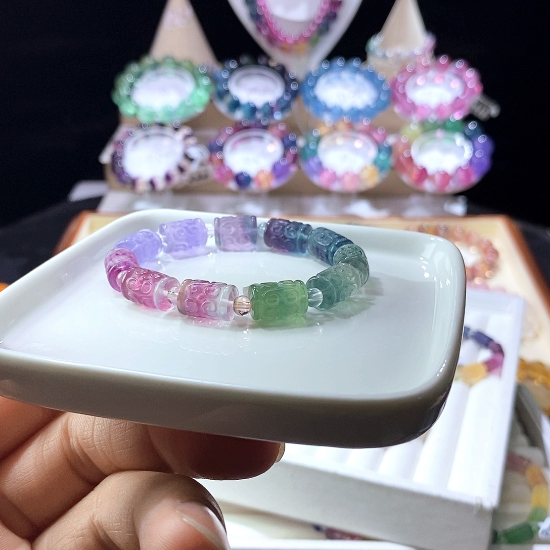 手链未镶嵌萤石凯****苗彩虹桶珠54拍两笔