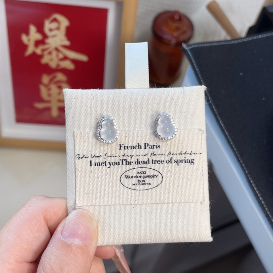 翡翠耳饰银S925镶嵌15758