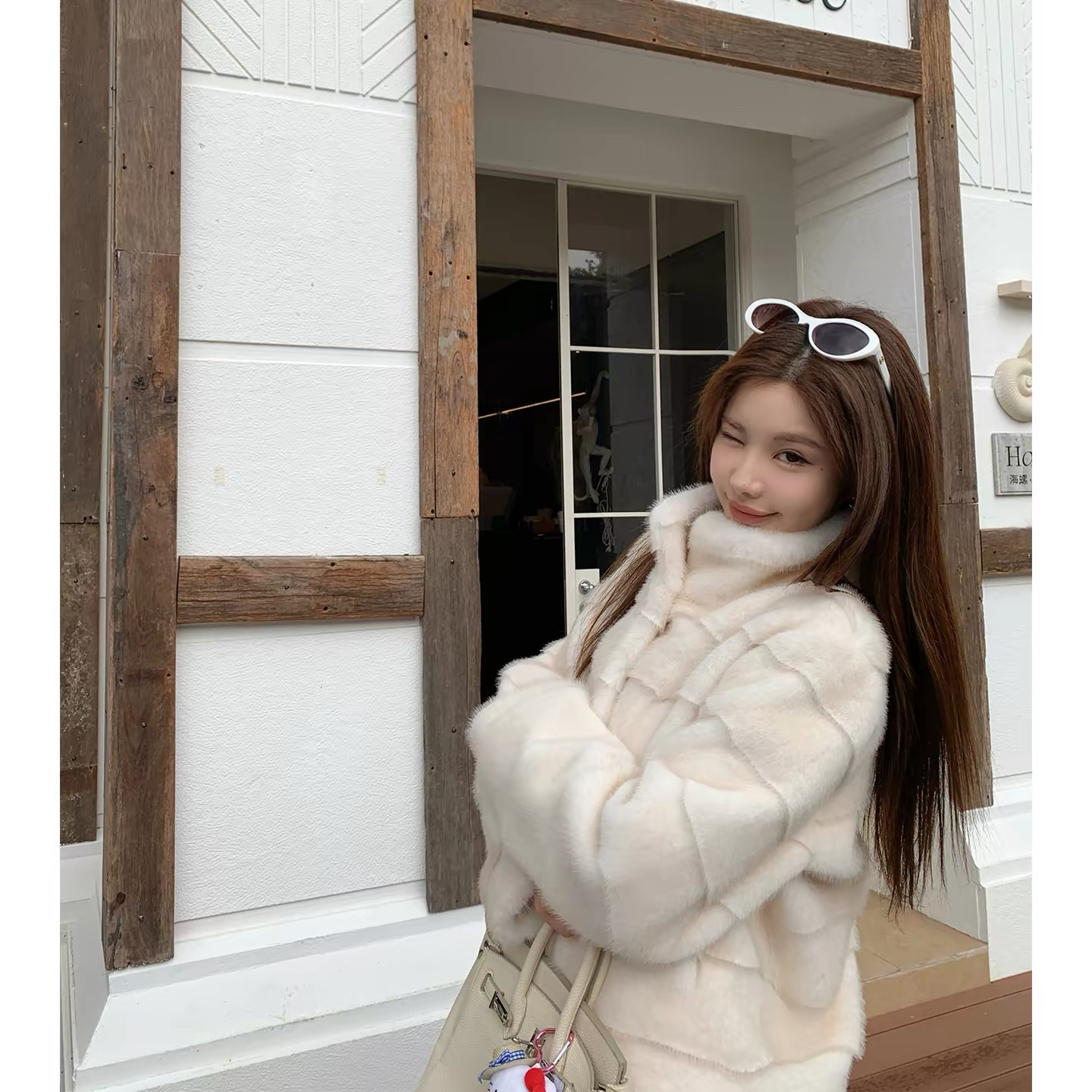 贵气小姐环保貂毛女冬短款高级渐染皮毛一体保暖貂绒毛毛外套