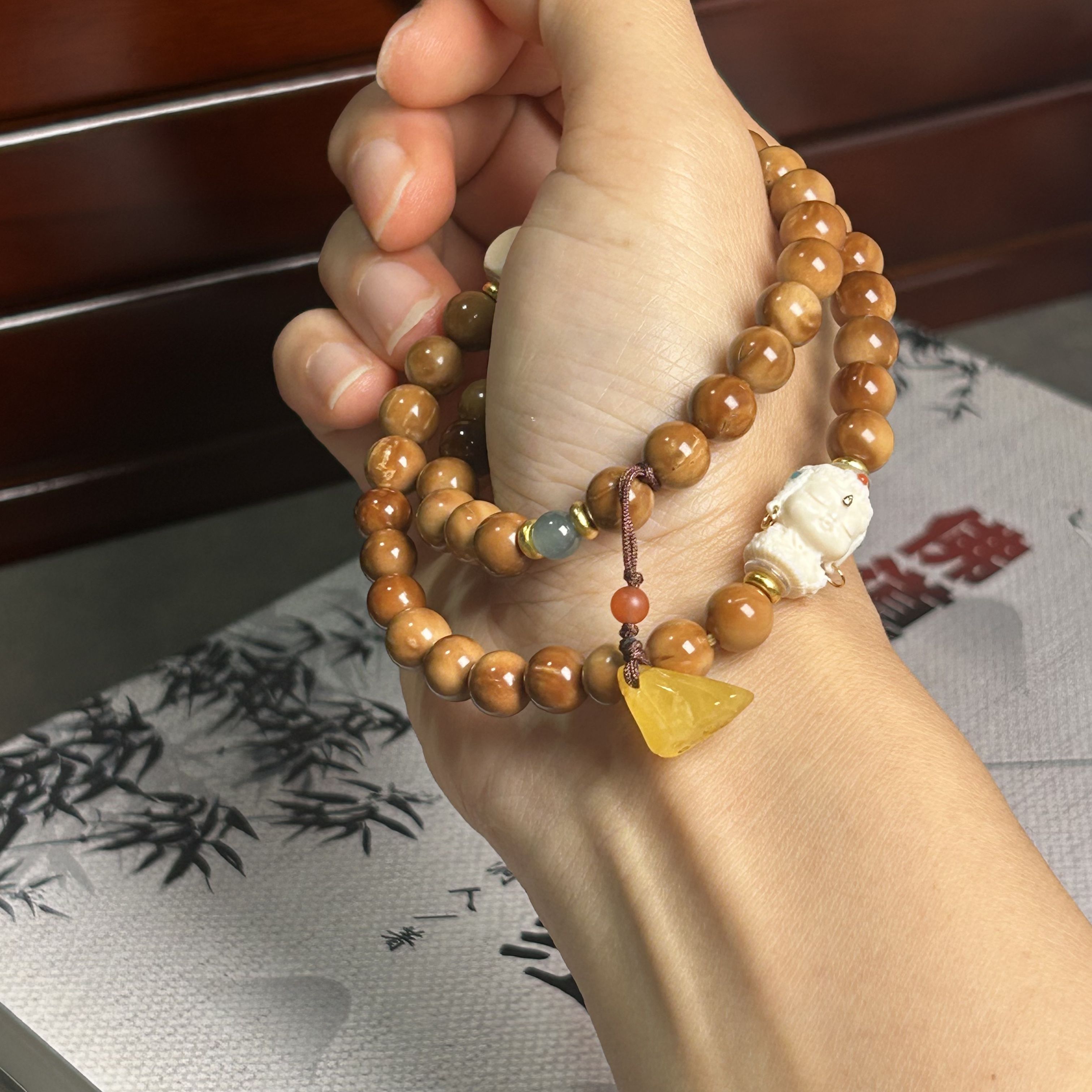 库克双圈手串配猛犸 菩提天然配饰女生礼物原生态易盘玩