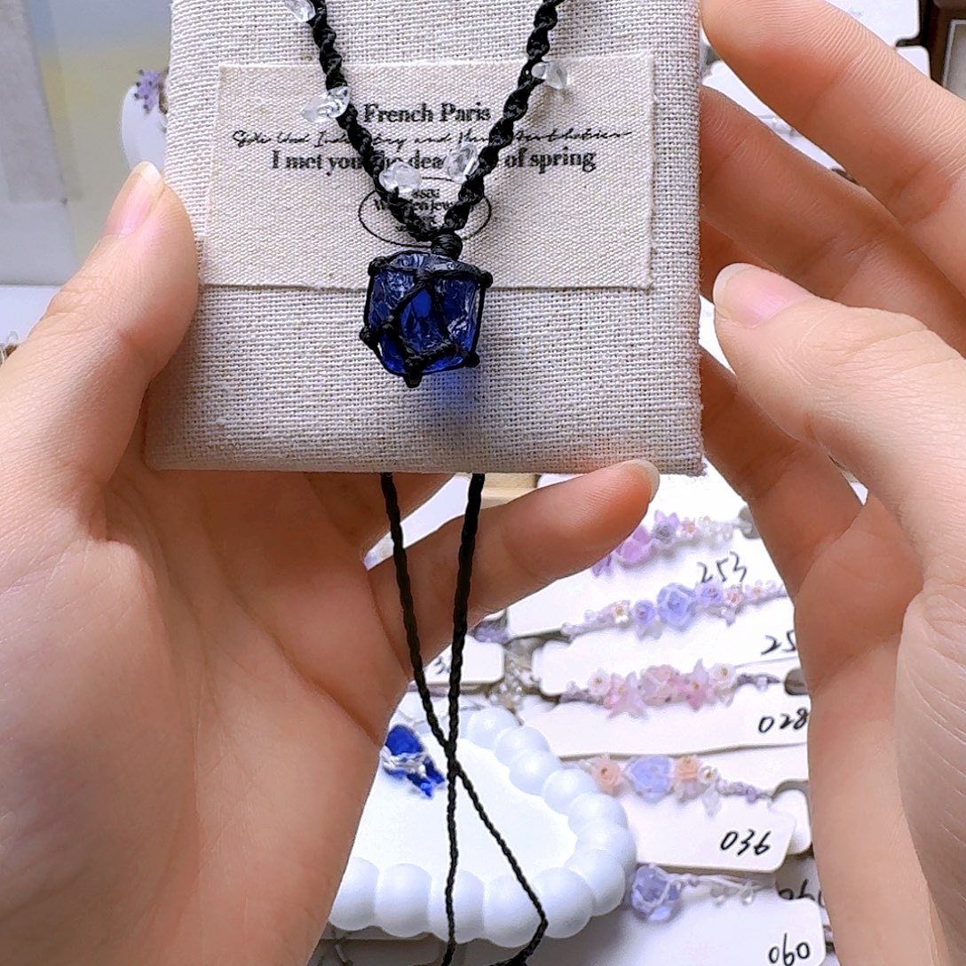 石英石纯铜锡合金纯铜浮光项链