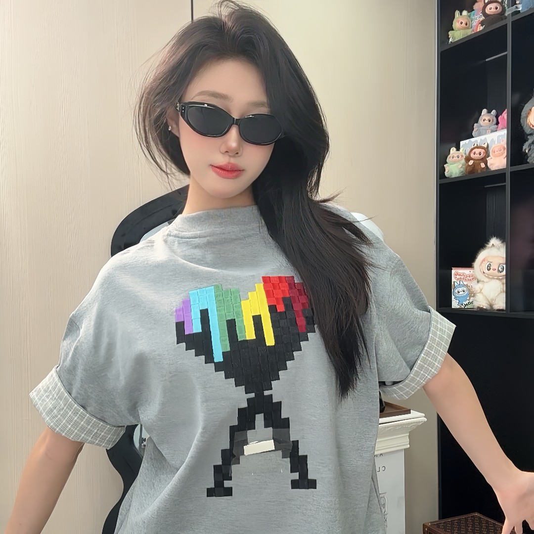 【KiKi专属】2025爱心刺绣潮流新款休闲宽松百搭短袖体恤（男女同款）