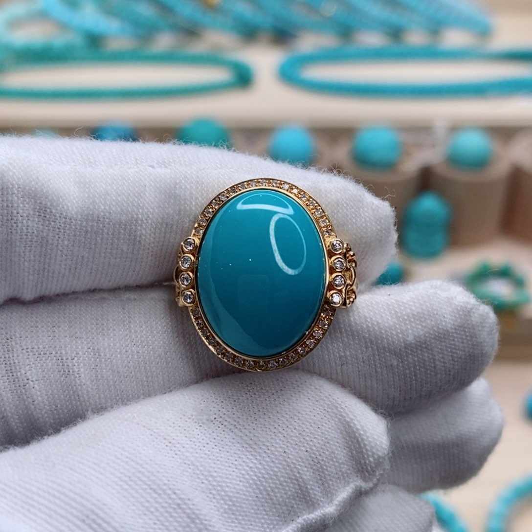 绿松石珠宝奇石18K金镶嵌